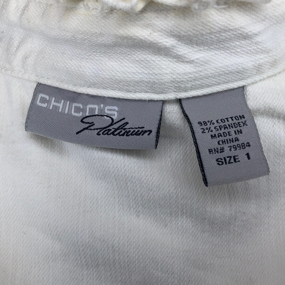 Cotton Women's Ruffle-Trim White Jean Jacket Size Large Spring Summer - Picture 2 of 14